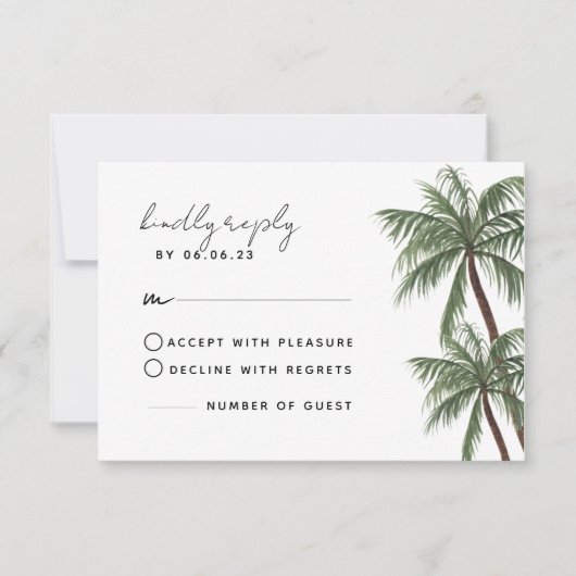 Minimalistische Palm Trees Wedding RSVP-kaart RSVP Kaartje (Voorkant)