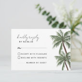 Minimalistische Palm Trees Wedding RSVP-kaart RSVP Kaartje (Staand voorkant)