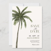 Minimalistische palmbomen bruiloft save the date (Voorkant)