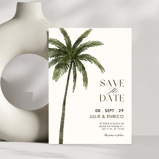 Minimalistische palmbomen bruiloft save the date