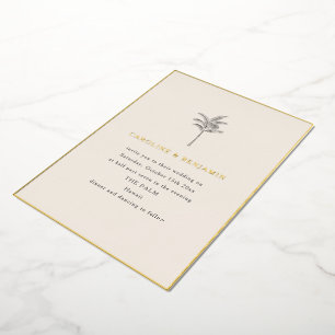 Minimalistische palmboom elegante trouw gouden ran folie uitnodiging