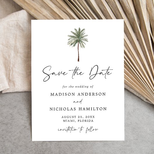 Minimalistische Palmboom Trouw Save the Date Aankondigingskaart