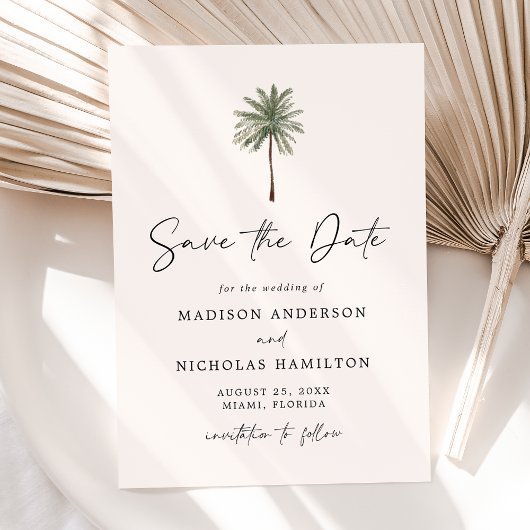Minimalistische Palmboom Trouwdag Save The Date