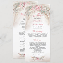 Minimalistische pampa's en stoffige rozen kranspro programmakaart