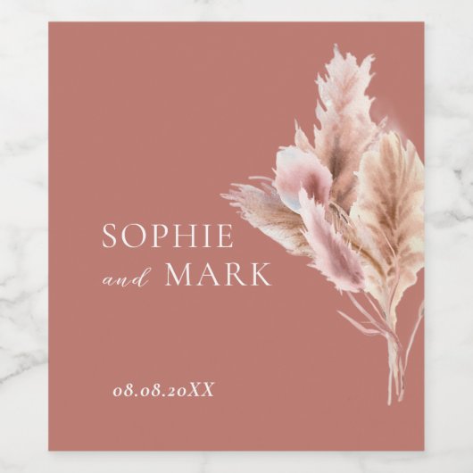 Minimalistische Pampas Grass Rustic Boho Wijn Etiket (Enkel label)
