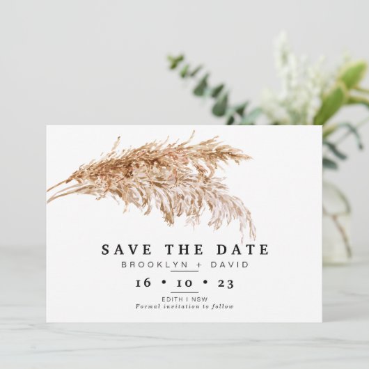 Minimalistische Pampas grass Wedding sparen de Dat Kaart (Staand voorkant)