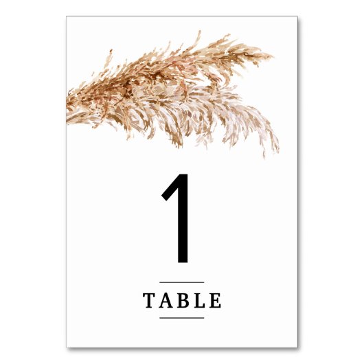 Minimalistische Pampas Grass Wedding Table Number Kaart (Voorkant)