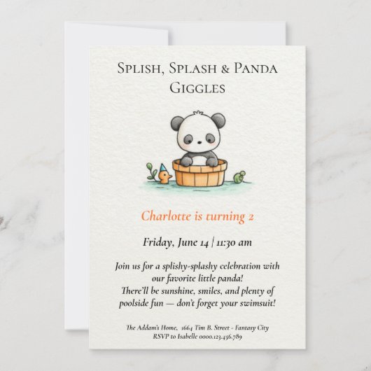 Minimalistische Panda Pool Party uitnodiging (Voorkant)