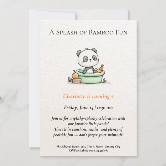 Minimalistische Panda Pool Party uitnodiging (Voorkant)