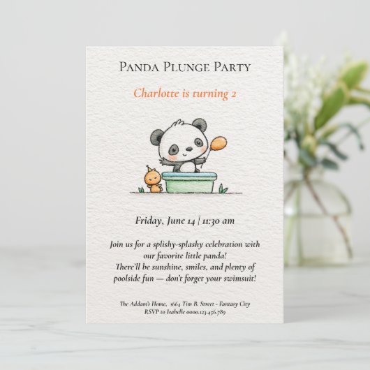 Minimalistische Panda Pool Party uitnodiging (Staand voorkant)