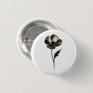 Minimalistische Papaver – Monochrome Botanische In Ronde Button 3,2 Cm