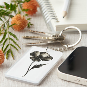 Minimalistische Papaver – Monochrome Botanische In Sleutelhanger