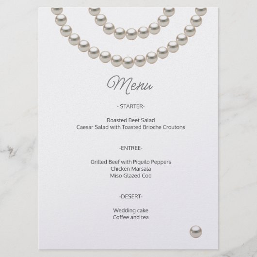 Minimalistische Parel Bruiloftsmenu Menu (Voorkant)