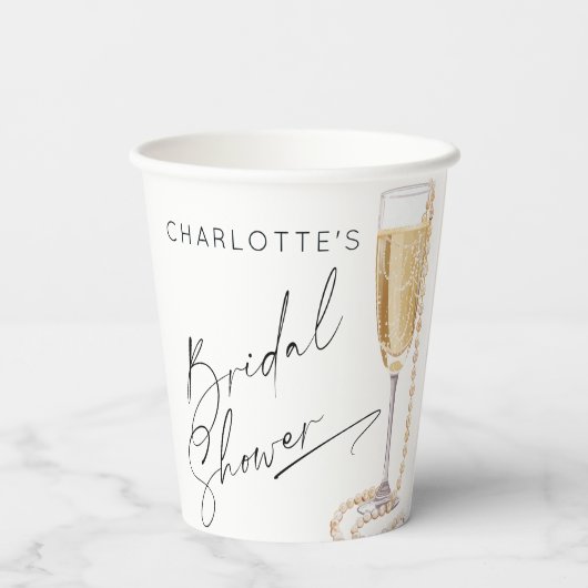 Minimalistische parels en Prosecco Bruidsmeisjesfe Papieren Bekers (Achterkant)
