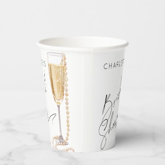 Minimalistische parels en Prosecco Bruidsmeisjesfe Papieren Bekers (Rechts)