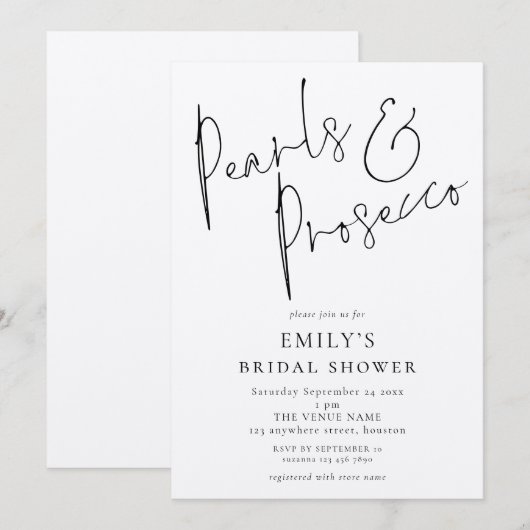 Minimalistische parels en Prosecco Vrijgezellenfee Kaart (Voorkant / Achterkant)