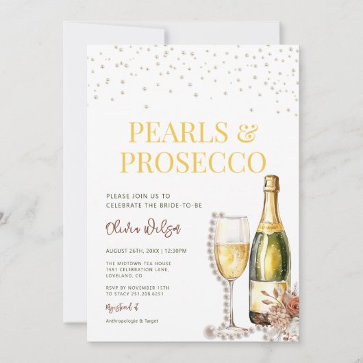 Minimalistische parels en Prosecco Vrijgezellenfee Kaart (Voorkant)