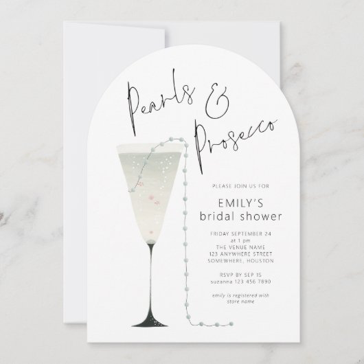 Minimalistische Parels en Prosecco Vrijgezellenfee Kaart (Voorkant)