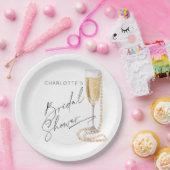 Minimalistische Parels en Prosecco Vrijgezellenfee Papieren Bordje (Feest)