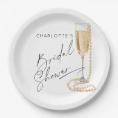 Minimalistische Parels en Prosecco Vrijgezellenfee Papieren Bordje (Voorkant)