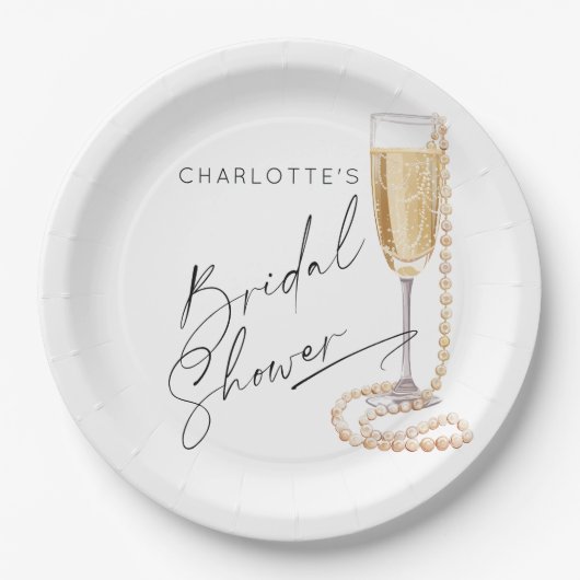 Minimalistische Parels en Prosecco Vrijgezellenfee Papieren Bordje (Voorkant)