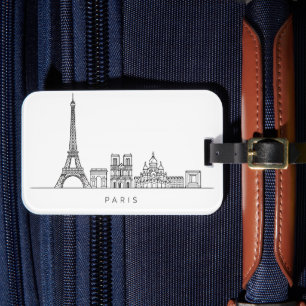 Minimalistische Parijse Skyline Lijnkunst Bagagelabel