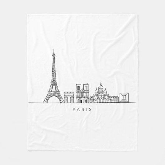 Minimalistische Parijse Skyline Lijnkunst Fleece Deken (Voorkant)