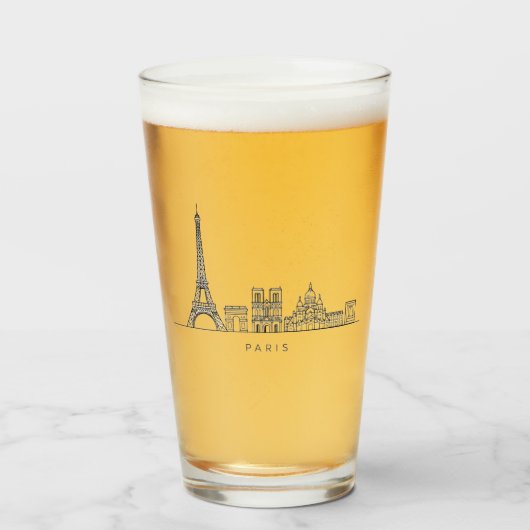 Minimalistische Parijse Skyline Lijnkunst Glas (Voorkant gevuld)