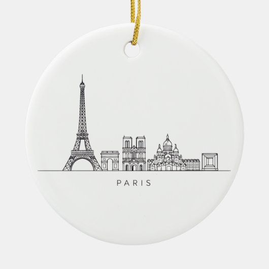 Minimalistische Parijse Skyline Lijnkunst Keramisch Ornament (Voorkant)