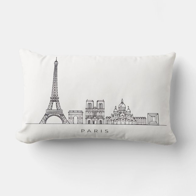 Minimalistische Parijse Skyline Lijnkunst Kussen (Voorkant)