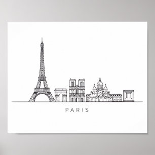 Minimalistische Parijse Skyline Lijnkunst Poster