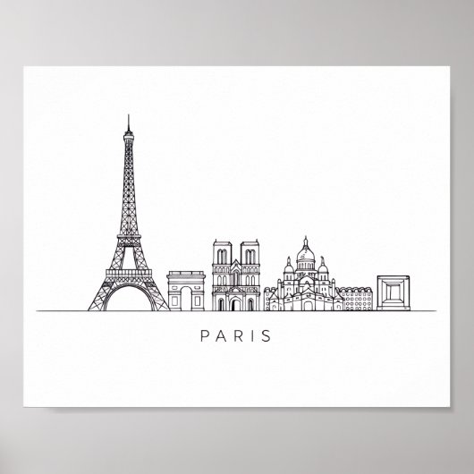 Minimalistische Parijse Skyline Lijnkunst Poster (Voorkant)