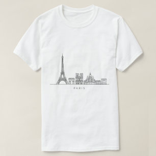 Minimalistische Parijse Skyline Lijnkunst T-shirt