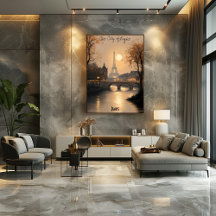 Minimalistische Parijse skyline muurkunst - zachte