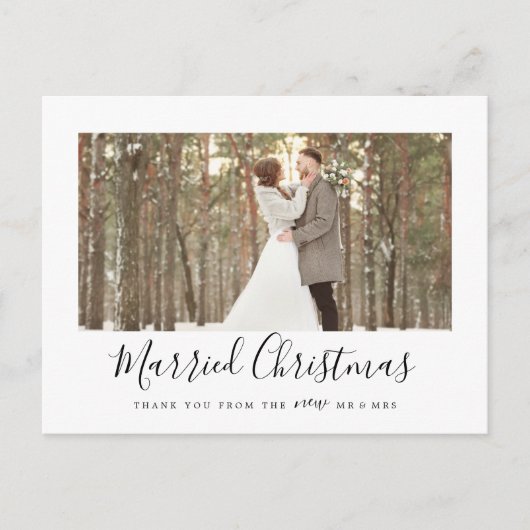Minimalistische Pas getrouwd met kerstmis bedankt Feestdagenkaart (Voorkant)