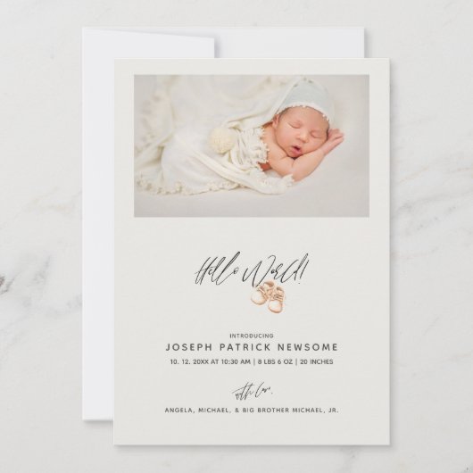 Minimalistische pasgeboren Baby Hallo Foto Aankondiging (Voorkant)