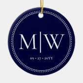 Minimalistische Passen getrouwd Monogram Blue Holi Keramisch Ornament (Voorkant)