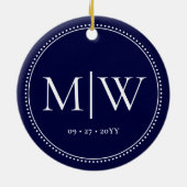 Minimalistische Passen getrouwd Monogram Blue Holi Keramisch Ornament (Achterkant)