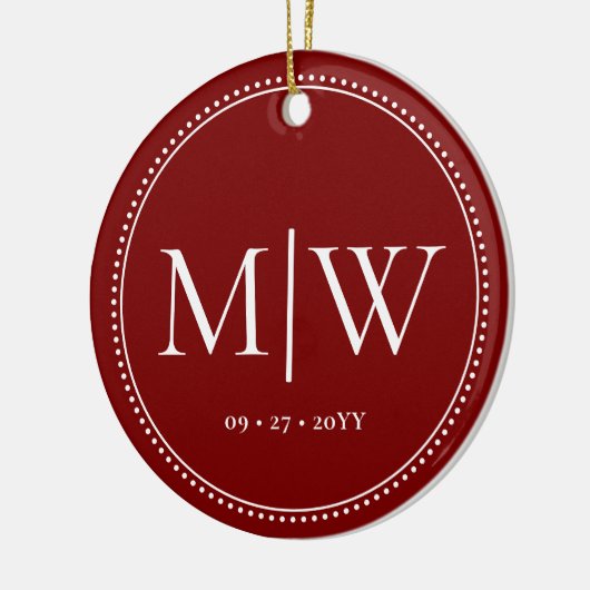 Minimalistische Passen getrouwd Monogram Foto Rood Keramisch Ornament (Links)