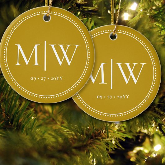 Minimalistische Passen getrouwd Monogram Gold Holi Keramisch Ornament
