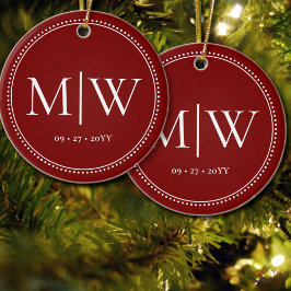 Minimalistische Passen getrouwd Monogram Red Holid Keramisch Ornament