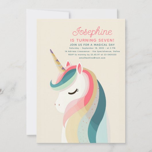 Minimalistische pastel eenhoorn verjaardagsuitnodi kaart (Voorkant)