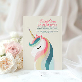 Minimalistische pastel eenhoorn verjaardagsuitnodi kaart