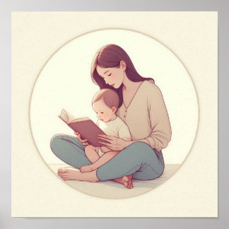 Minimalistische Pastel Kunst van Moeder met Baby Poster