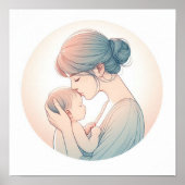Minimalistische Pastel Kunst van Moeder met Baby Poster (Voorkant)