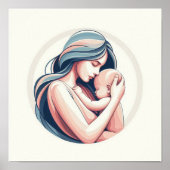 Minimalistische Pastel Kunst van Moeder met Baby Poster (Voorkant)