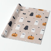Minimalistische Pastel Pink Ghost & Pumpkin Hallow Cadeaupapier (Uitgerold)