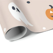 Minimalistische Pastel Pink Ghost & Pumpkin Hallow Cadeaupapier (Rol Hoek)