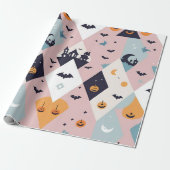 Minimalistische Pastel Pink Ghost & Pumpkin Hallow Cadeaupapier (Uitgerold)