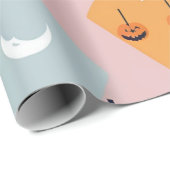 Minimalistische Pastel Pink Ghost & Pumpkin Hallow Cadeaupapier (Rol Hoek)
